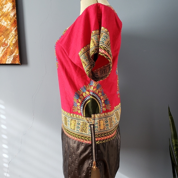 Leather patchwork dashiki top - Picture 6 of 7